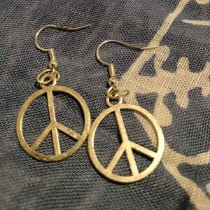 1" Peace Sign Earrings, Sterling Silver Wires, Silver In Color
